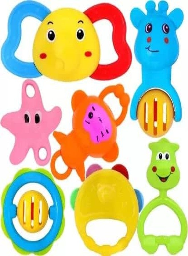 Improvhome Infant Colourful Plastic Non Toxic Set of 7 Attractive Rattles and Teathers for New Borns, Baby,Kid (Multi Color) - Image 1